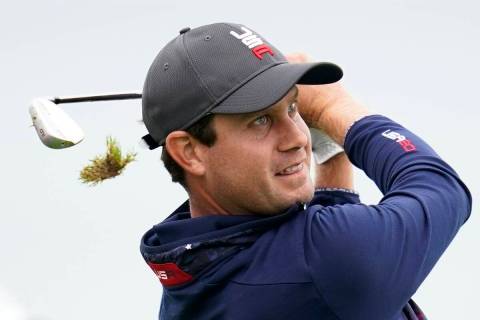 Team USA's Harris English hits on the third hole during a practice day at the Ryder Cup at the ...
