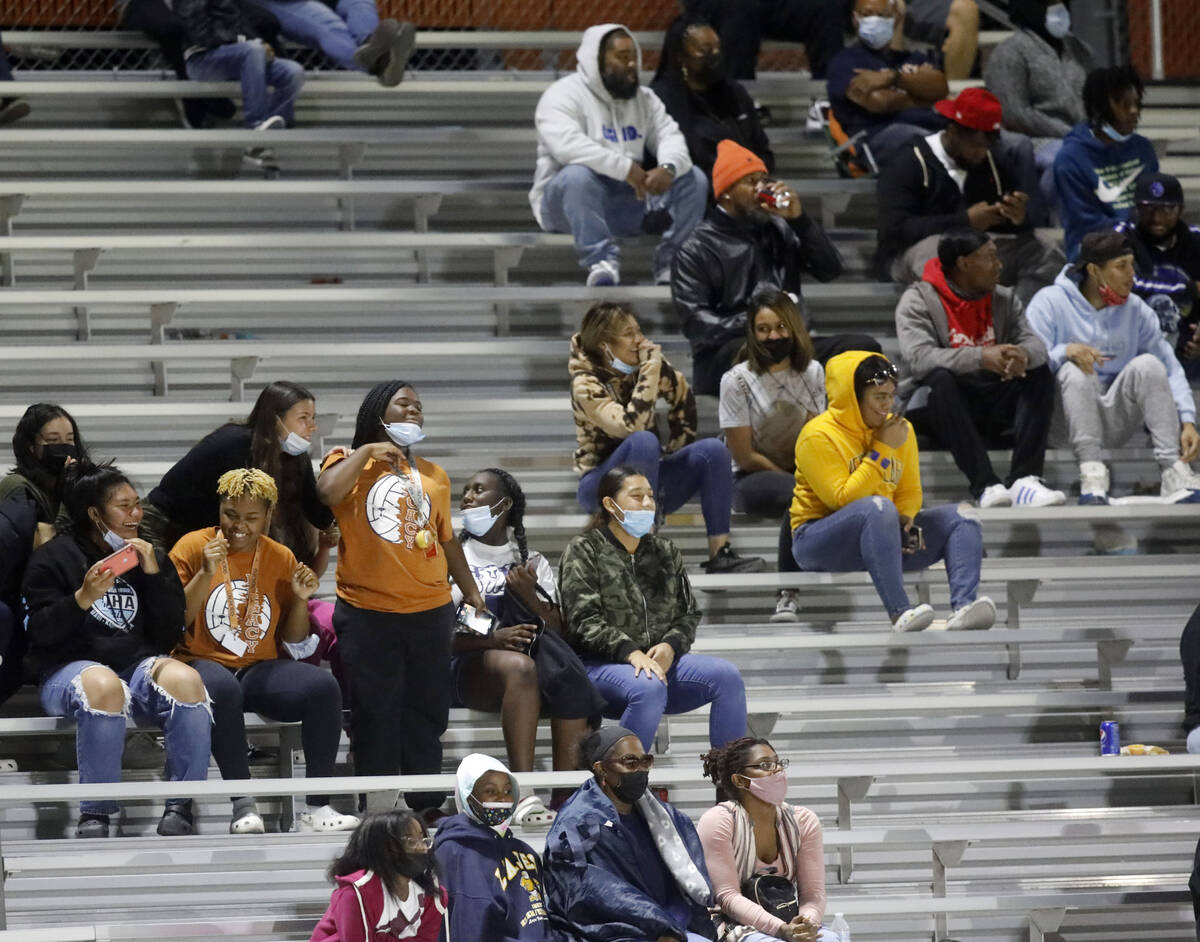 Legacy High School's fans watch the second half of a football game against Bishop Gorman High S ...