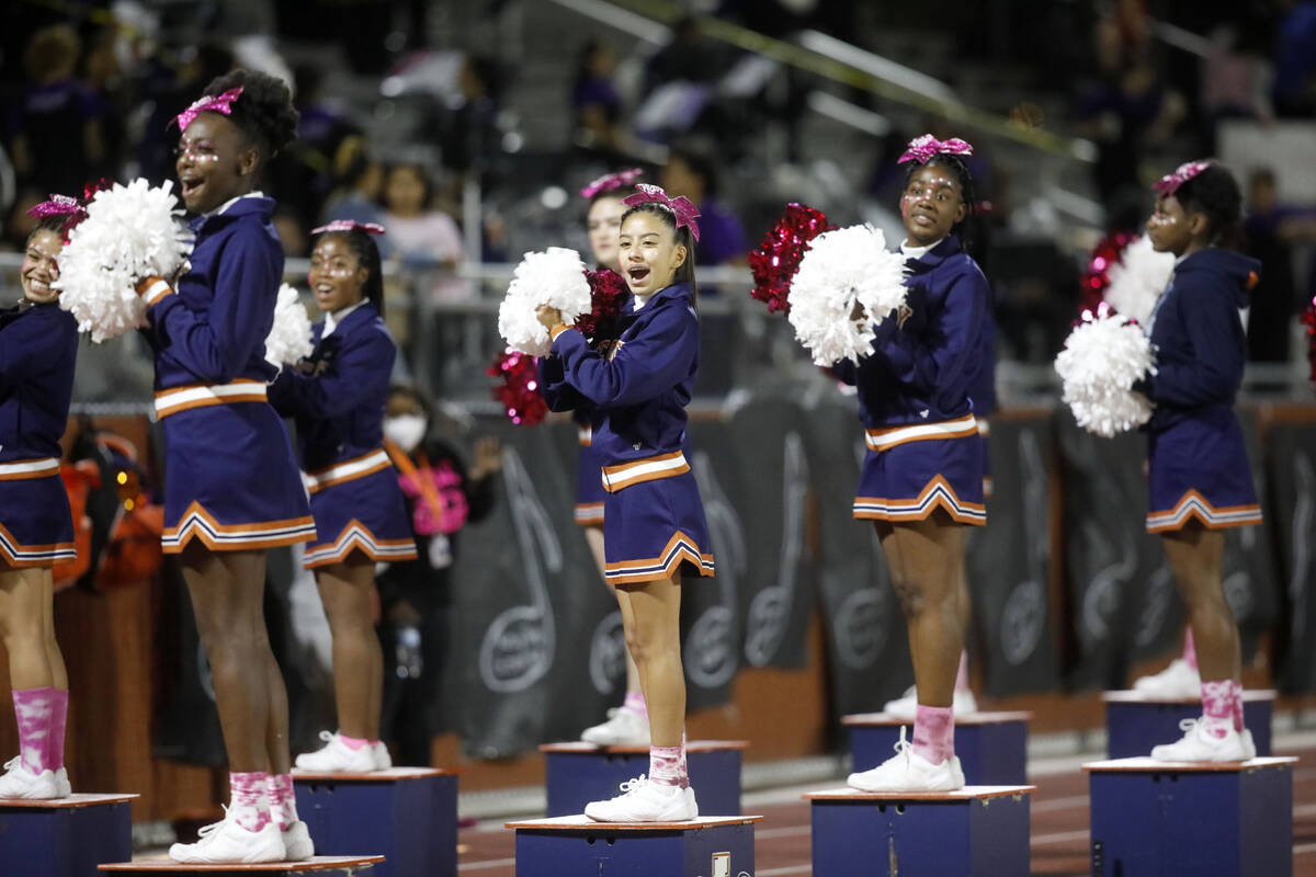 Legacy High School's cheerleaders perform during the second half of a football game at Legacy H ...