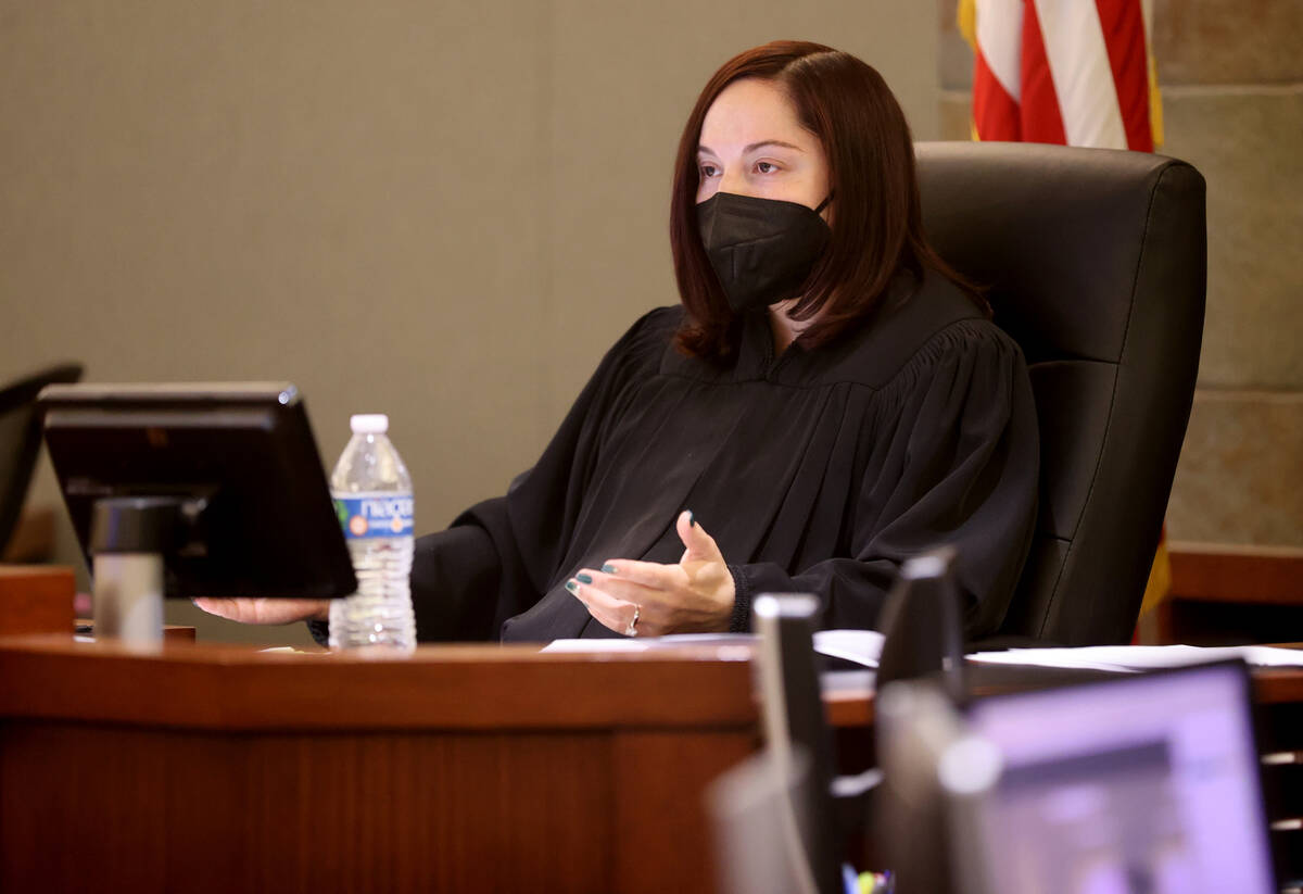 Clark County District Court Judge Monica Trujillo presides in court at the Regional Justice Cen ...
