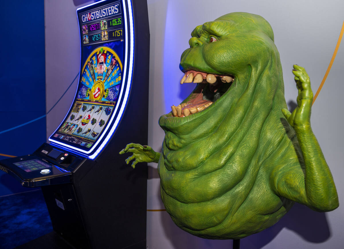 Slimer from Ghostbusters joins the related slot game in the IGT gaming space during day 3 at th ...