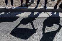 Demonstrators gather outside the Lloyd D George Courthouse during a March for Reproductive Righ ...