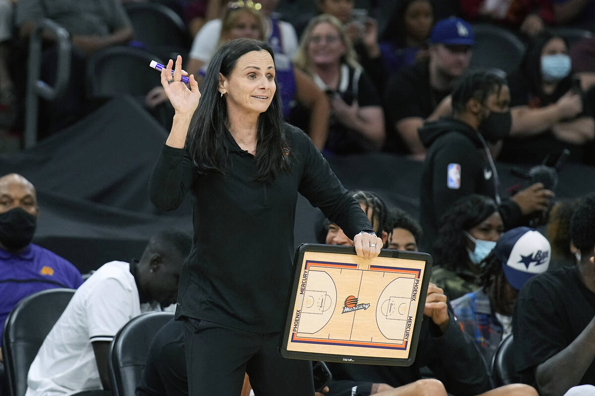 Phoenix Mercury head coach Sandy Brondello during the second half of game 4 of a WNBA basketbal ...
