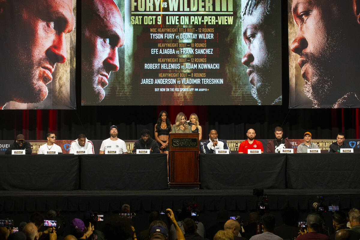 Fighters participate during a press conference in advance of a boxing event Saturday, at the MG ...
