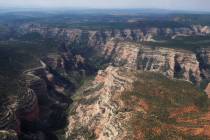 This aerial photo shows Arch Canyon within Bears Ears National Monument on May 8, 2017, in Utah ...
