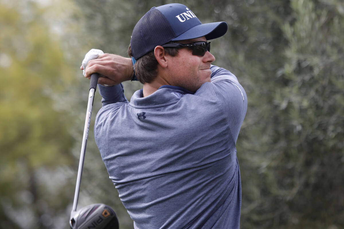 Adam Schenk tees off on the ninth hole during the first round of the Shriners Hospitals for Chi ...