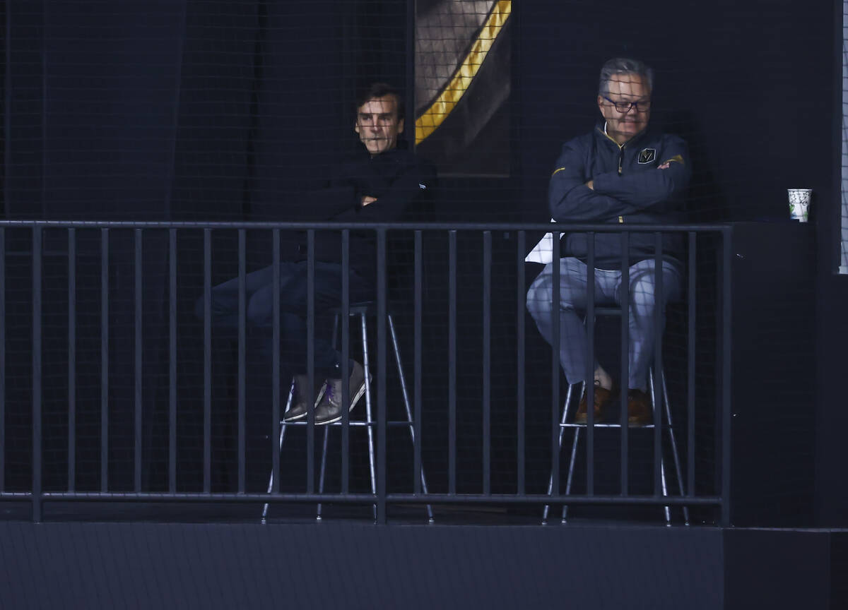 George McPhee, president of hockey operations for the Golden Knights, and general manager Kelly ...