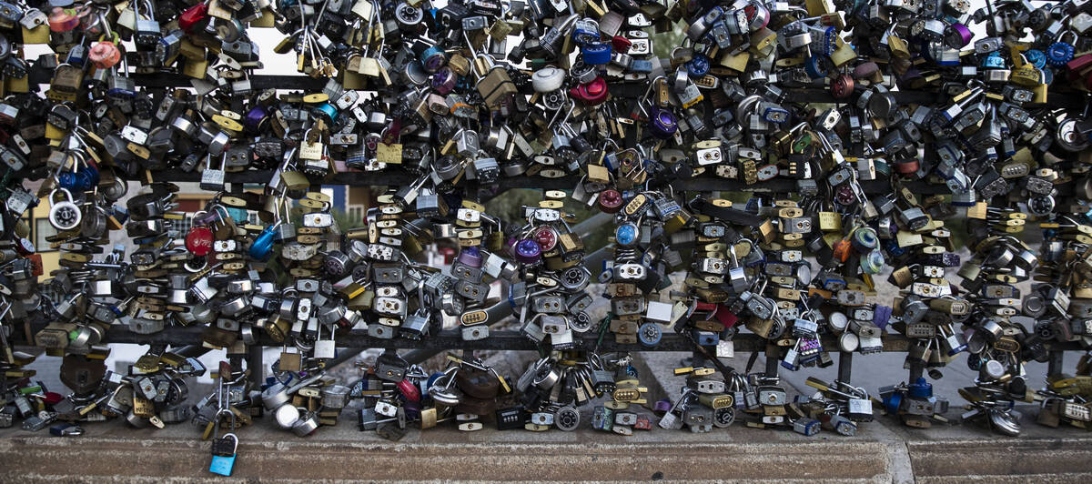 Love padlocks left by visitors are seen at Lake Hawass on London Bridge on Sunday, October 3, 2021...