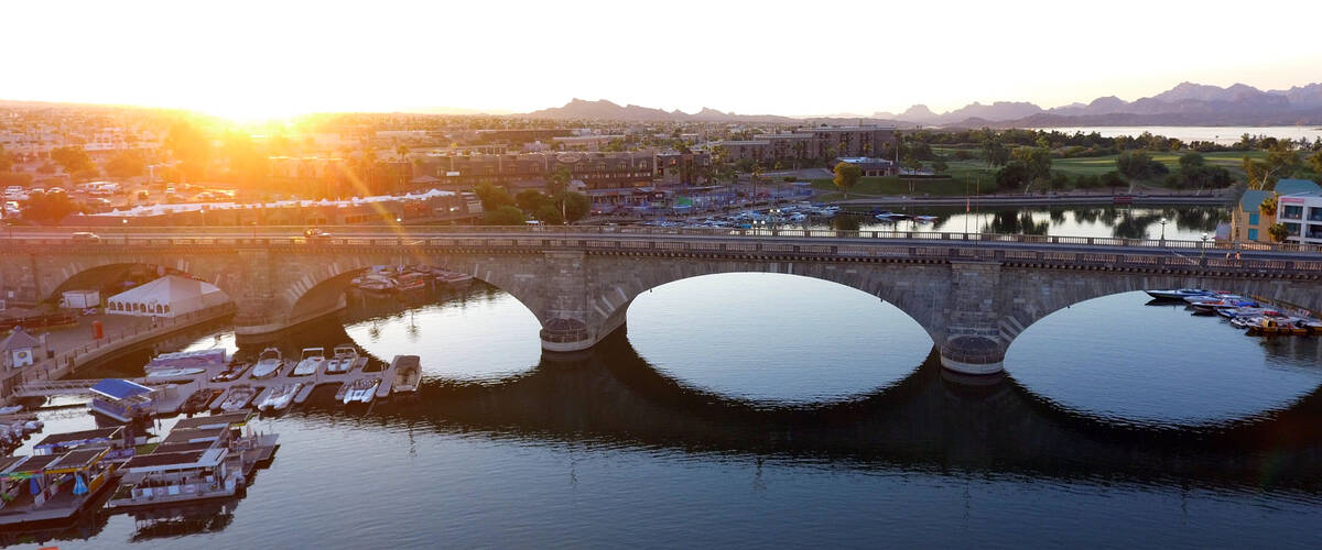 London Bridge stretching across a channel of the Colorado River is seen on Sunday, Oct. 3, 2021 ...