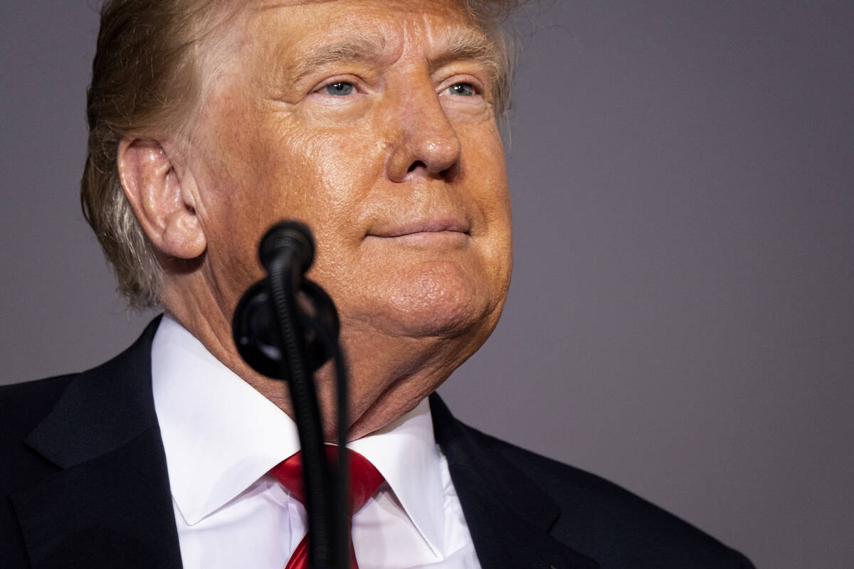 Former President Donald Trump speaks during his Save America rally in Perry, Ga., on Saturday, ...