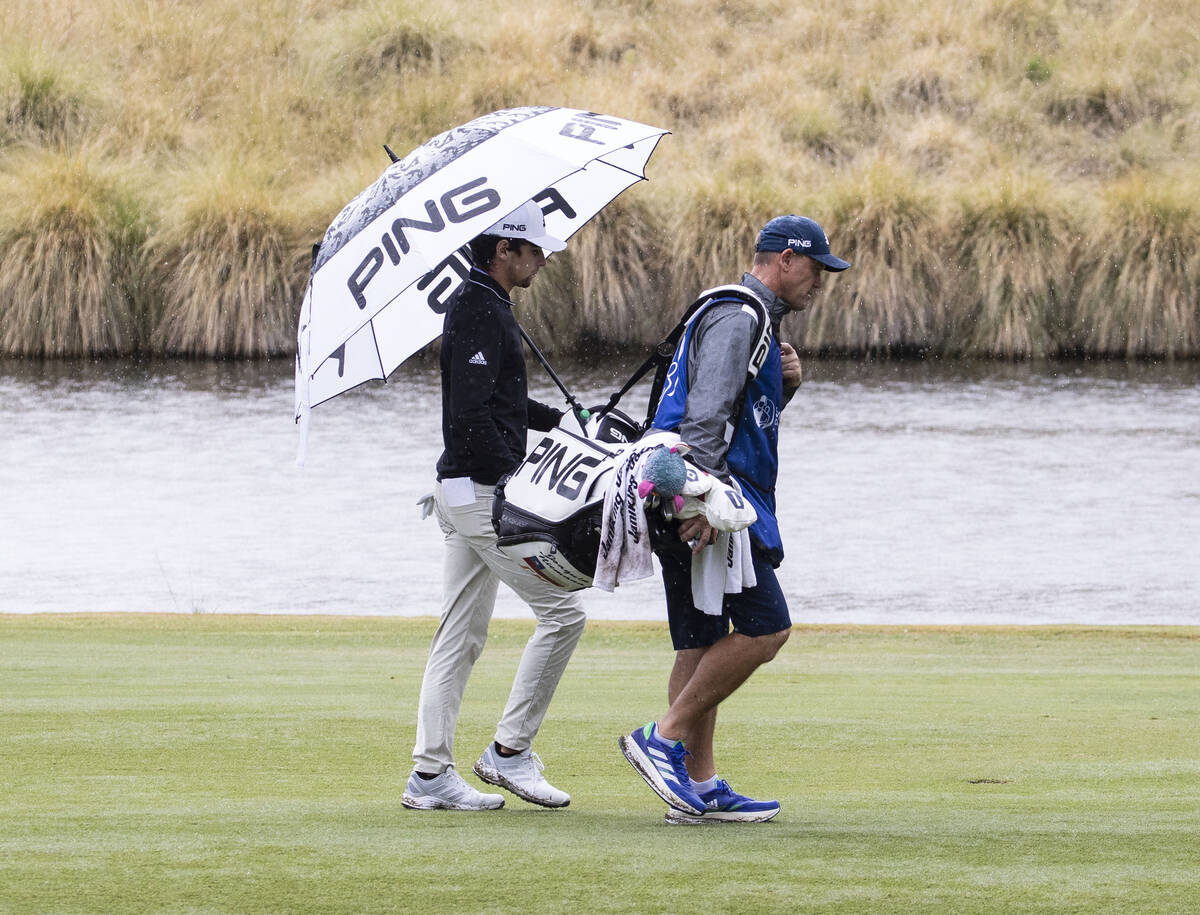 Aquinos Niemann of Chile walks toward the 18th during the second round of the Shriners Hospital ...