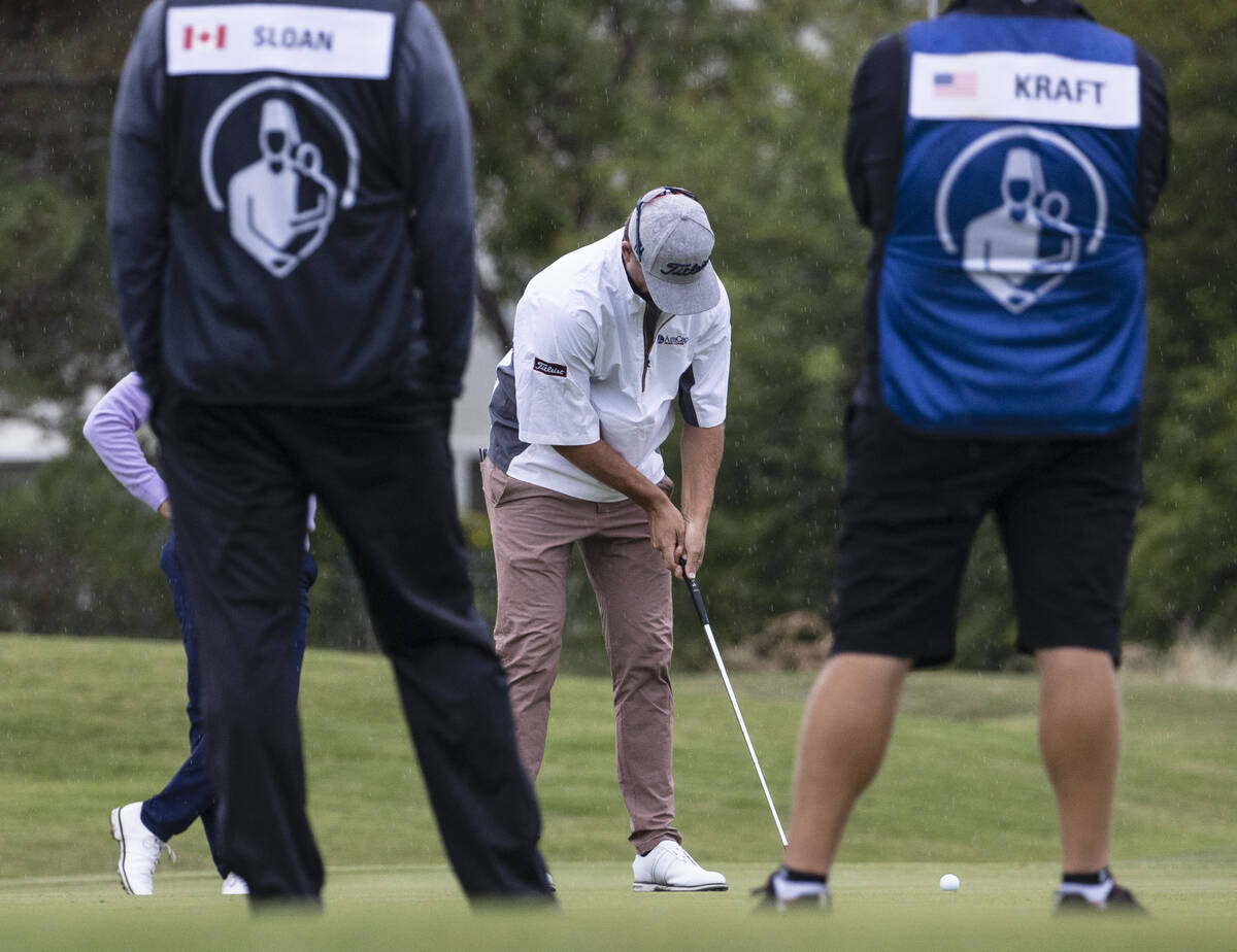 Roger Sloan of Canada putts on the 10th green during the second round of the Shriners Hospitals ...