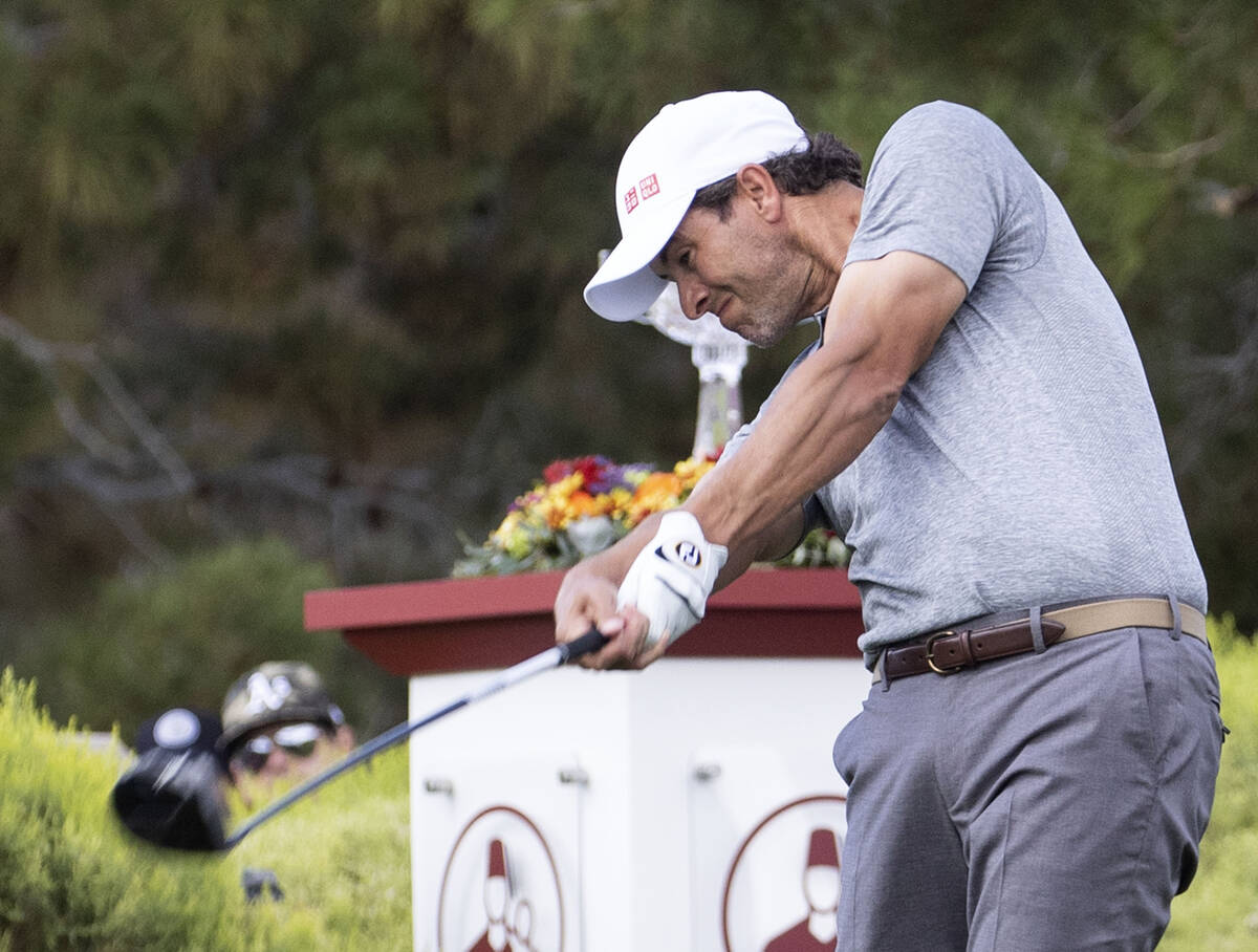 Adam Scott of Australia hits his tee on the 1st hole during the second round of the Shriners Ho ...