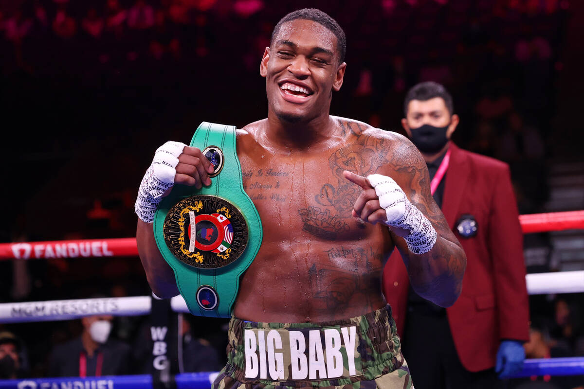 Jared Anderson poses after his win by war of technical knockout in the second round of a heavyw ...