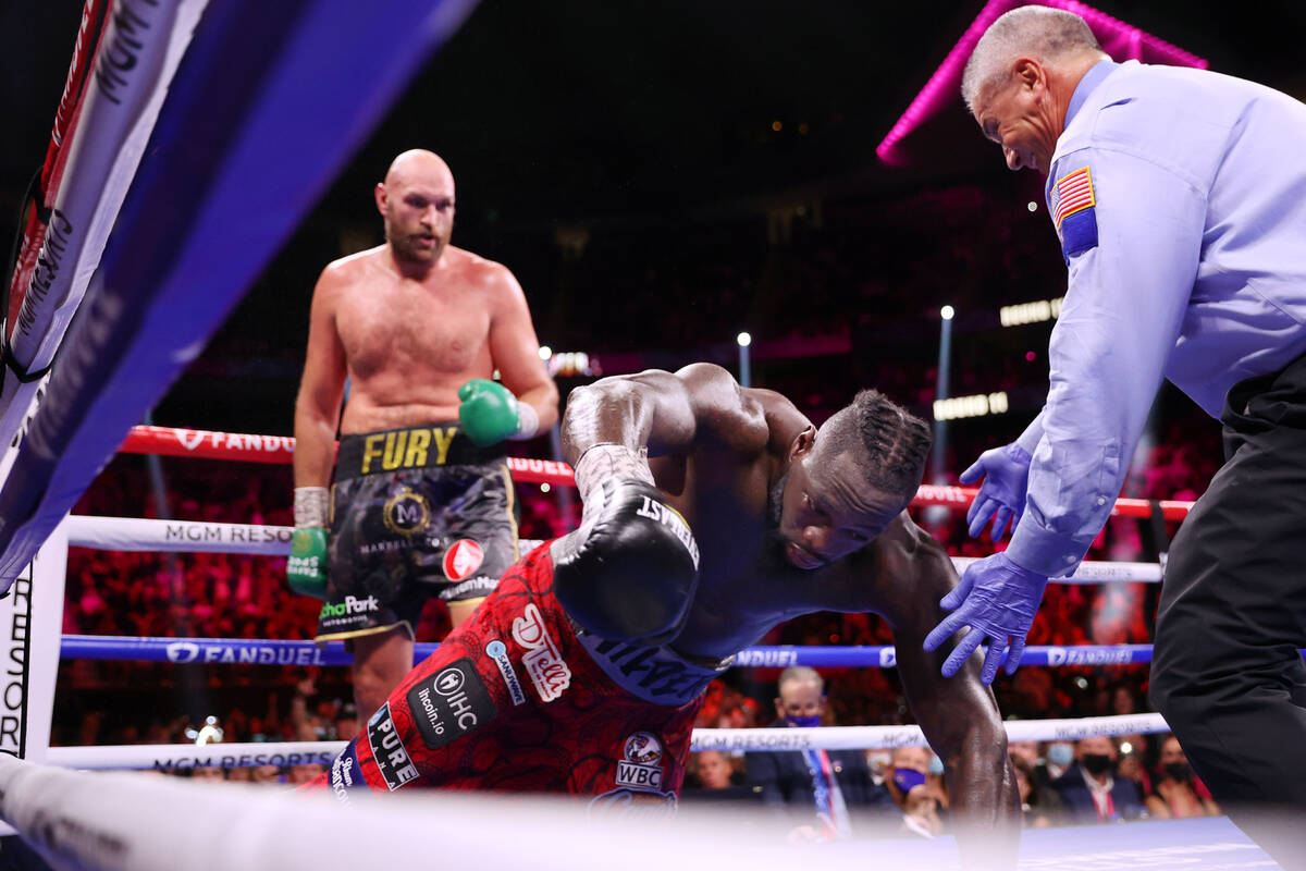 Deontay Wilder is knocked out by Tyson Fury in the 11th round of the WBC Heavyweight World Cham ...