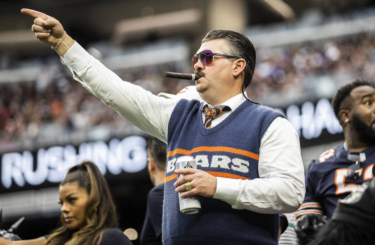 Chicago Bears fans during an NFL football game against the Raiders on Sunday, Oct. 10, 2021, at ...