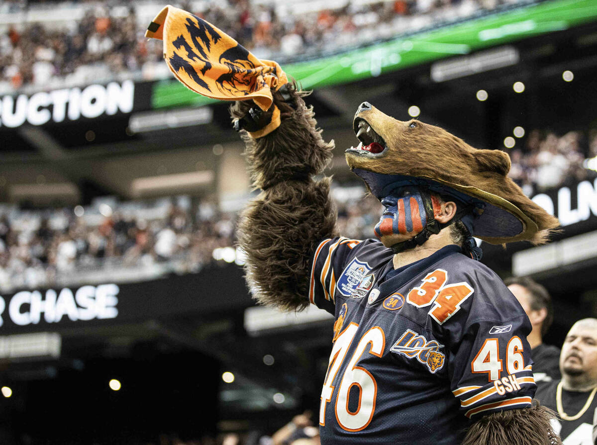 Chicago Bears fans during an NFL football game against the Raiders on Sunday, Oct. 10, 2021, at ...