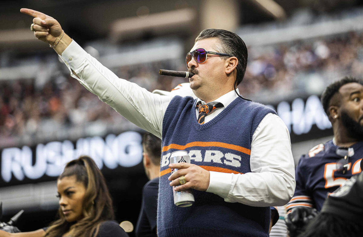 Chicago Bears fans during an NFL football game against the Raiders on Sunday, Oct. 10, 2021, at ...