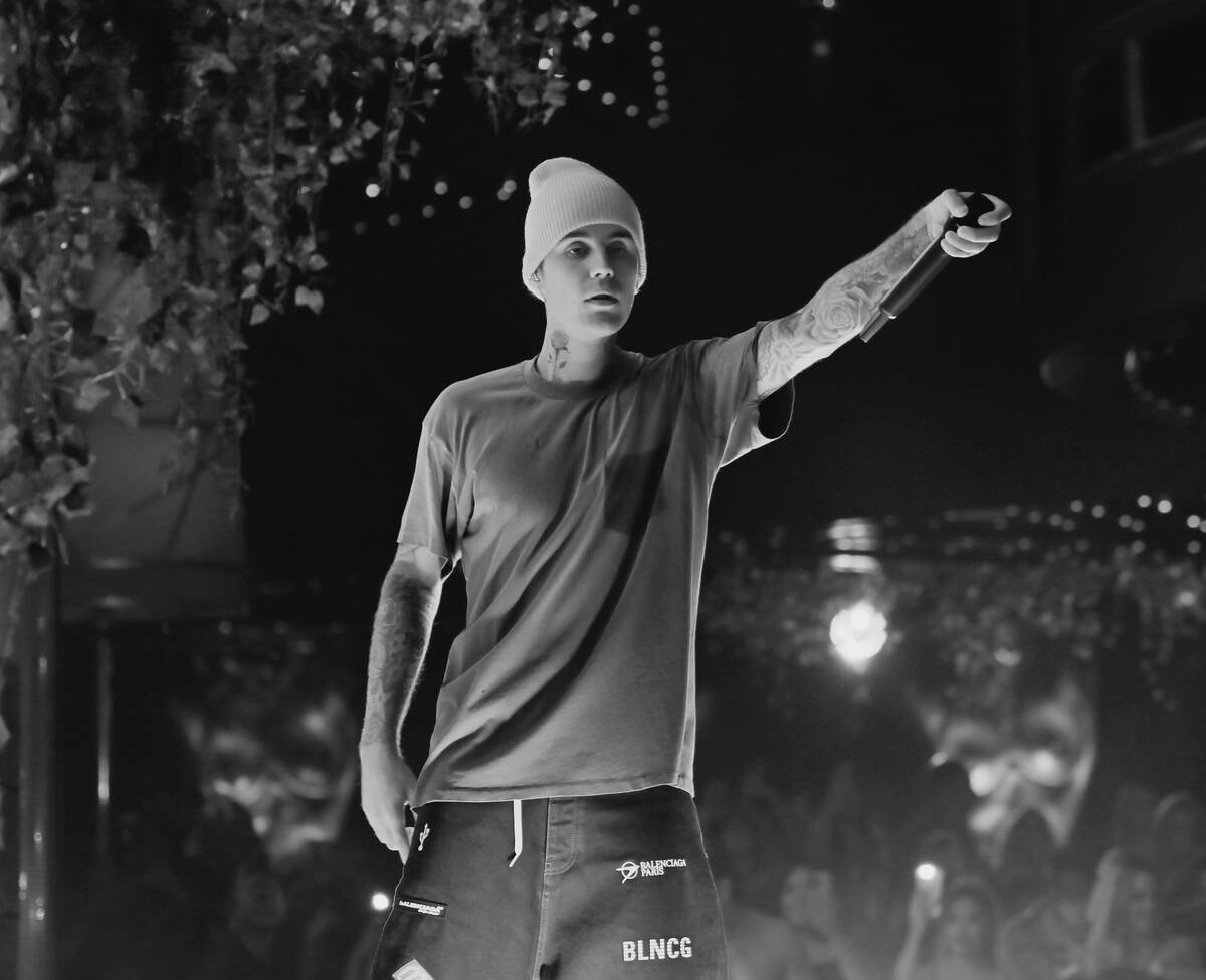 Pop superstar Justin Bieber performs at XS Nightclub at Wynn Las Vegas on Oct. 9 as part of "Ju ...