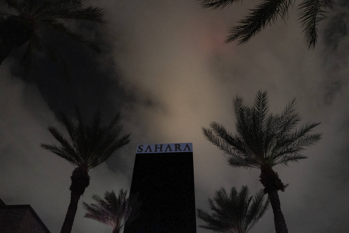 Sahara Las Vegas is largely dark during a partial power outage on Monday, Oct. 11, 2021, in Las ...