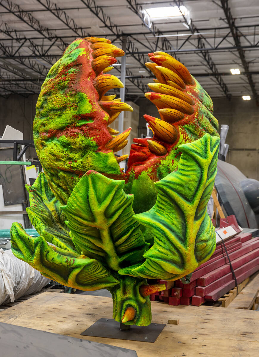 Former sculpture pieces are stored for future use within the Electric Daisy Carnival warehouse ...