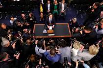 Facebook CEO Mark Zuckerberg arrives to testify before a joint hearing of the Commerce and Judi ...