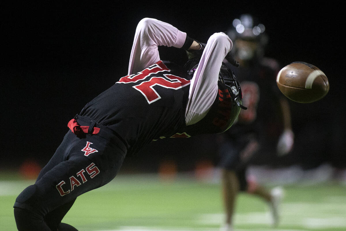 Las Vegas' running back Camden Bradshaw dives backwards but misses a catch during the second ha ...
