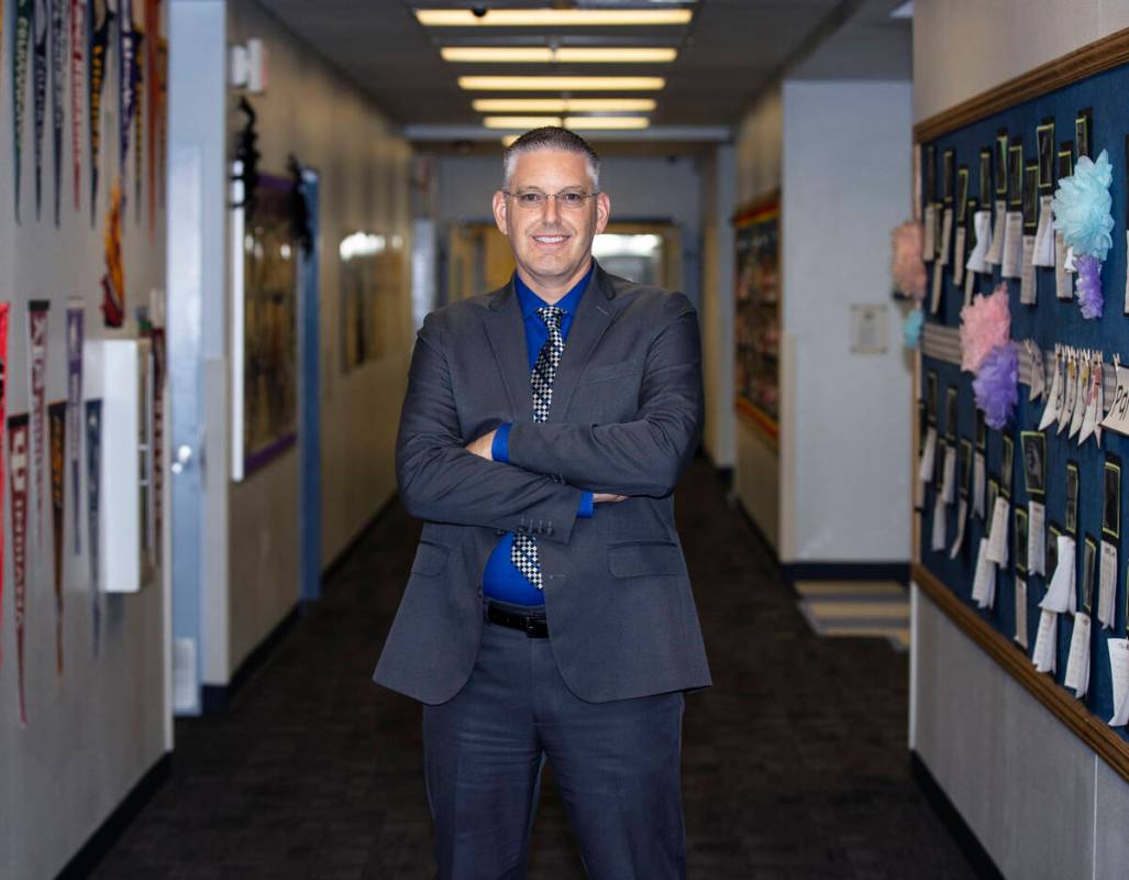 Frank Lamping Elementary School Principal Robert Solomon poses for a photo at his school, on Tu ...