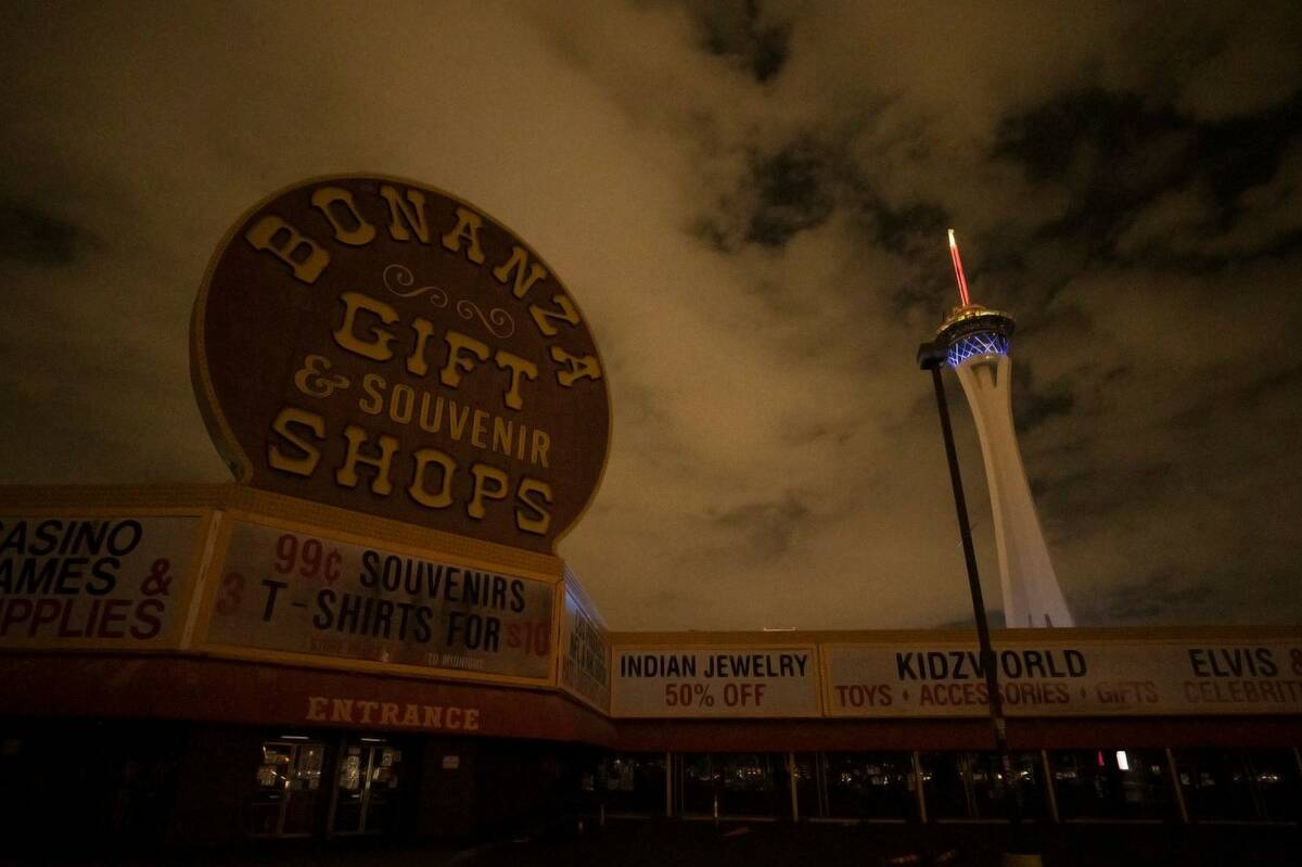 Bonanza Gift Shop is largely dark during a partial power outage on Monday, Oct. 11, 2021, in La ...