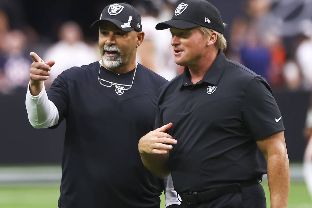 Rick Bisaccia, who was named interim head coach for the Raiders, is pictured with former head c ...