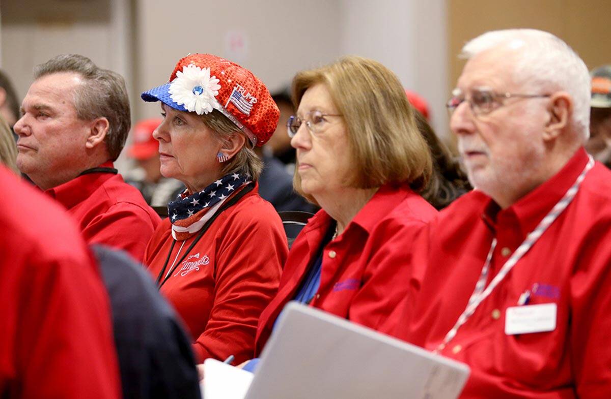 Nevada Republican Central Committee members, guests and candidates, including from left, John C ...