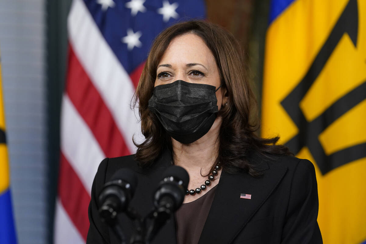 Vice President Kamala Harris is shown on Wednesday, Oct. 13, 2021, in Washington. (AP Photo/Sus ...