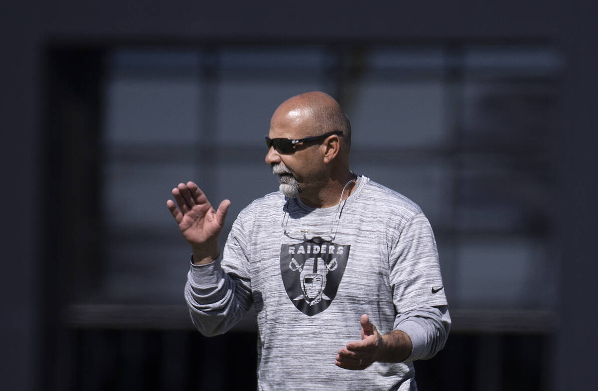 Raiders interim head coach Rich Bisaccia during practice on Wednesday, Oct. 13, 2021, at Raide ...
