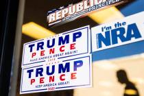 Signage outside the Nye County Republican Central Committee office on Monday, Jan. 11, 2021, in ...