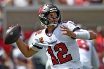 Tampa Bay Buccaneers quarterback Tom Brady (12) throws a pass against the Miami Dolphins during ...
