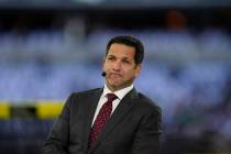 ESPN analyst Adam Schefter is seen on the Monday Night Football set before an NFL football game ...