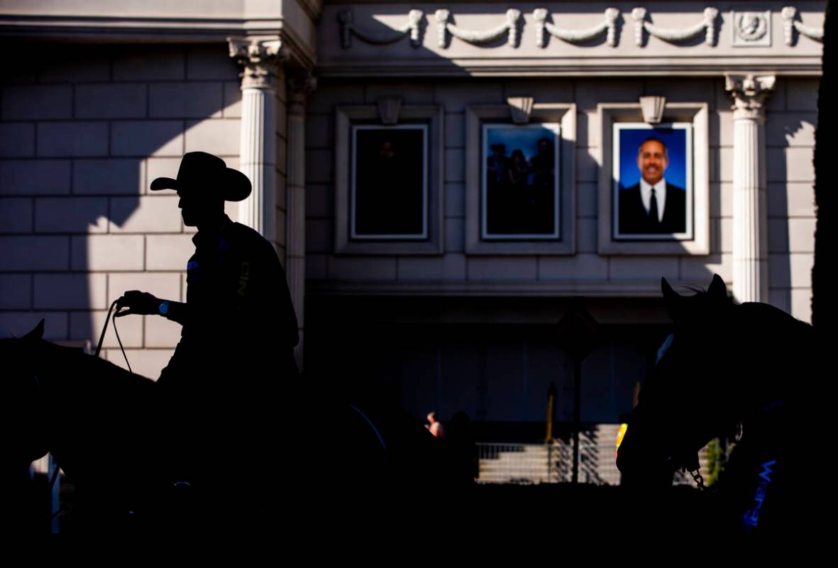 Cowboys Shane Hanchey, left, makes the rounds at Caesars Palace to promote the upcoming Nationa ...