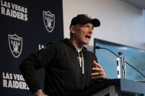 General manager Mike Mayock addresses the media before practice on Wednesday, Oct. 13, 2021, at ...