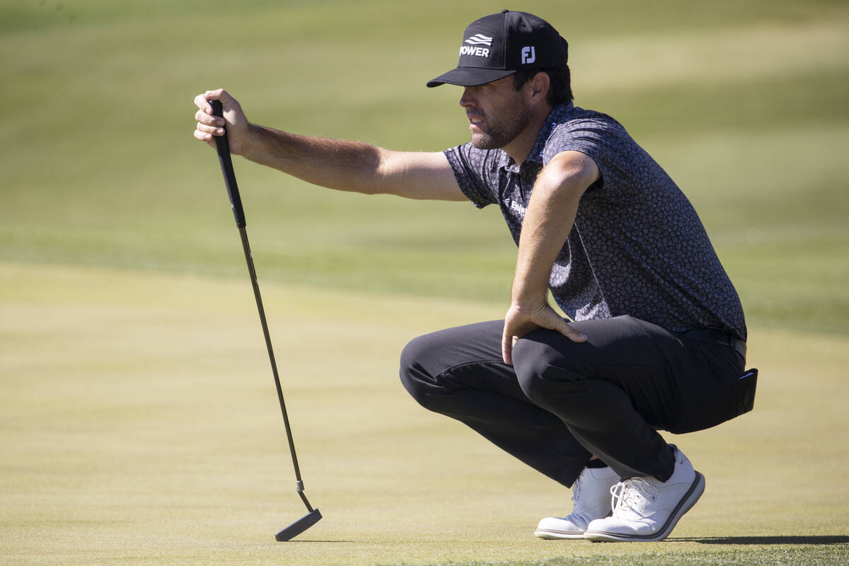 Robert Streb prepares to putt the ball on the 10th green during the first round of the CJ Cup g ...