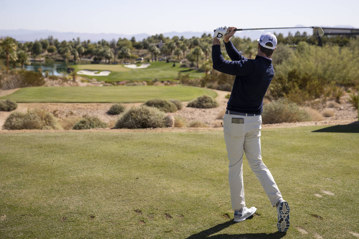 Hudson Swafford hits the ball from the 11th tee box during the first round of the CJ Cup golf t ...