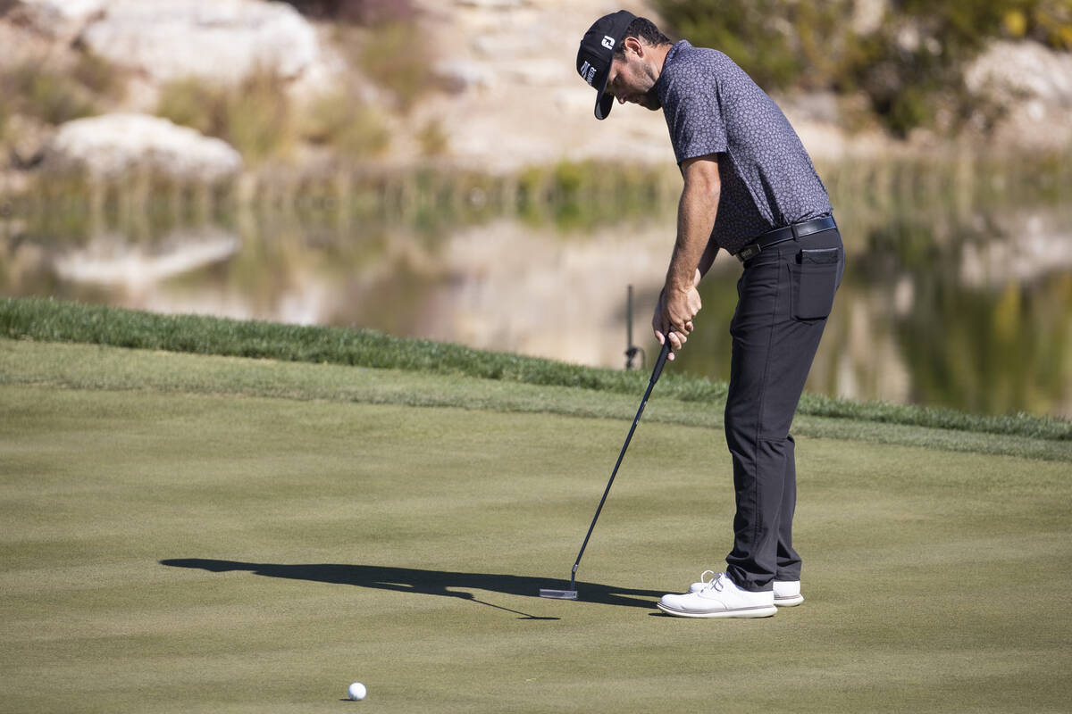 Robert Streb hits a putt on the 11th green during the first round of the CJ Cup golf tournament ...