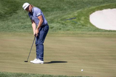 Cameron Smith putts the ball in the 13th green during the first round of the CJ Cup golf tourna ...