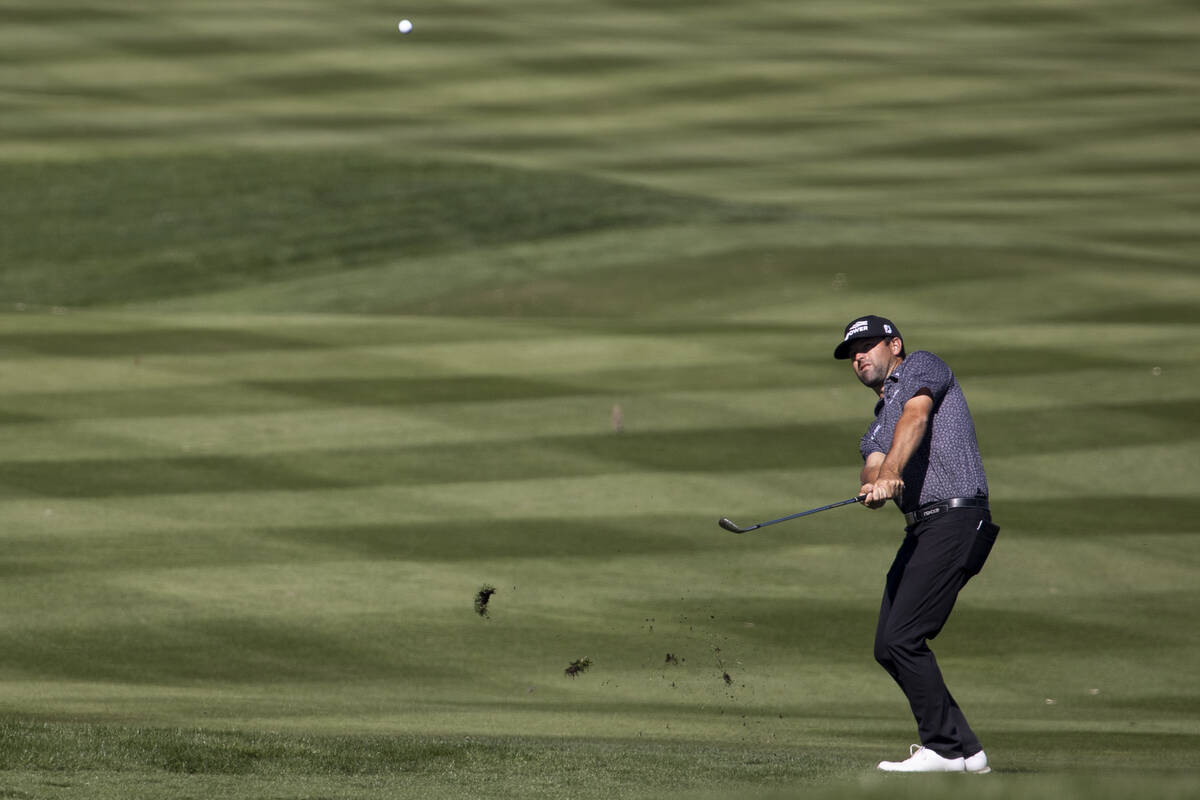 Robert Streb hits the ball from the 18th fairway during the first round of the CJ Cup golf tour ...