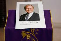 An image of murdered British Conservative lawmaker David Amess is displayed near the altar in S ...