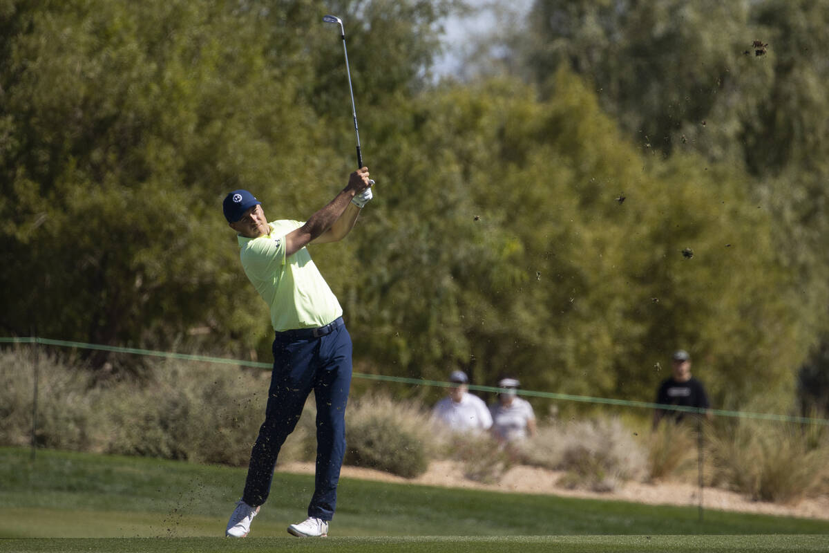Jordan Spieth hits the ball from the 12th fairway during the second round of the CJ Cup golf to ...