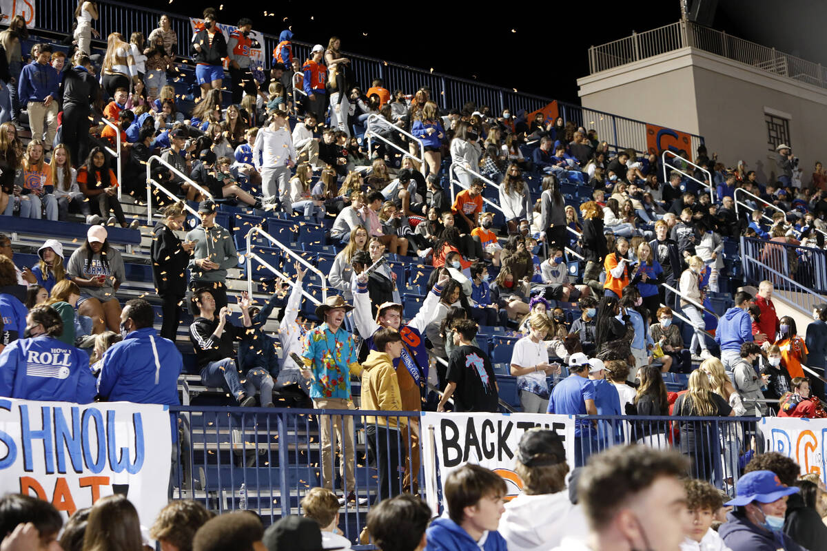 Bishop Gorman High School's fans celebrate their victory against Palo Verde High School after a ...