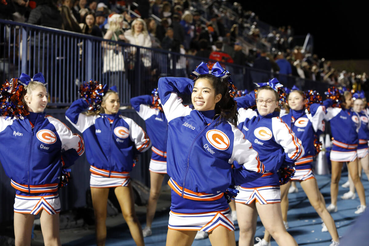 Bishop Gorman High School's cheerleaders perform after a football game against Palo Verde High ...