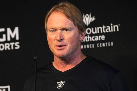 Raiders head coach Jon Gruden responds to questions from the media at Raiders Headquarters/Inte ...