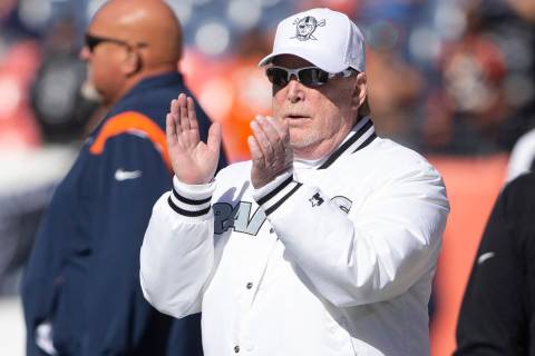Raiders owner Mark Davis on the field before an NFL football game against the Denver Broncos on ...