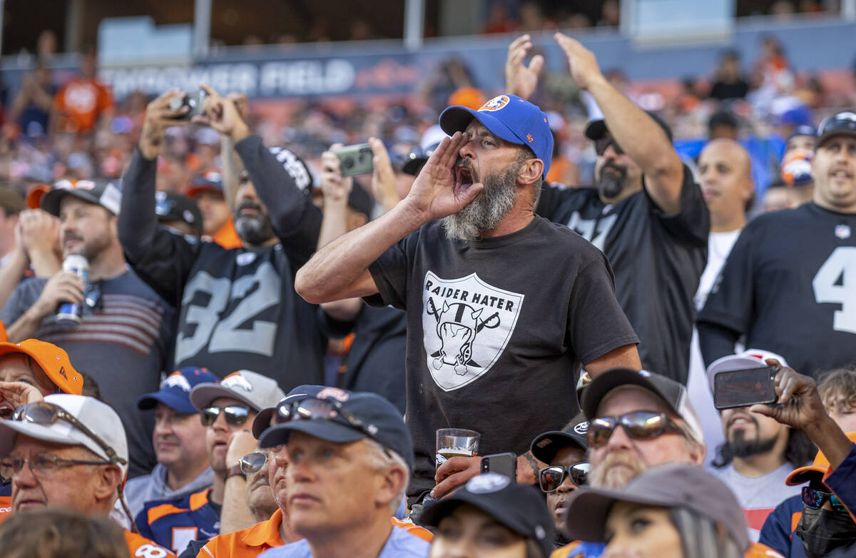 Raiders' fans cheer as the win is near versus the Denver Broncos during the second half of an N ...
